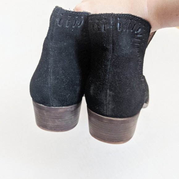 Lucky Brand Bustina Black Suede Laser-Cut Booties - Picture 2 of 4